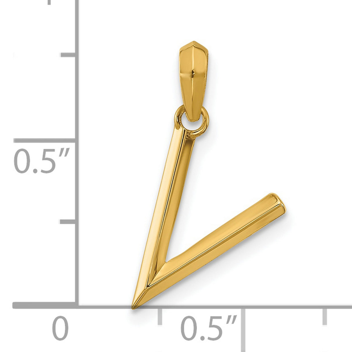14k Yellow Gold Initial V Pendant, Polished Block Letter Charm for Women