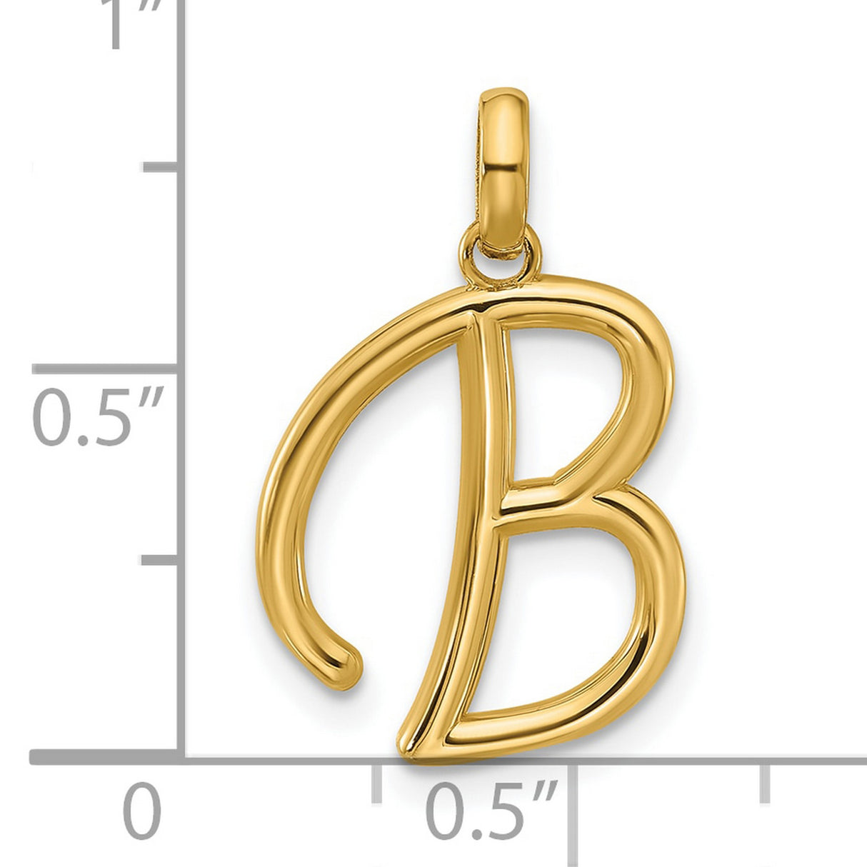 14k Yellow Gold Initial B Pendant, Polished Script Letter Charm for Women