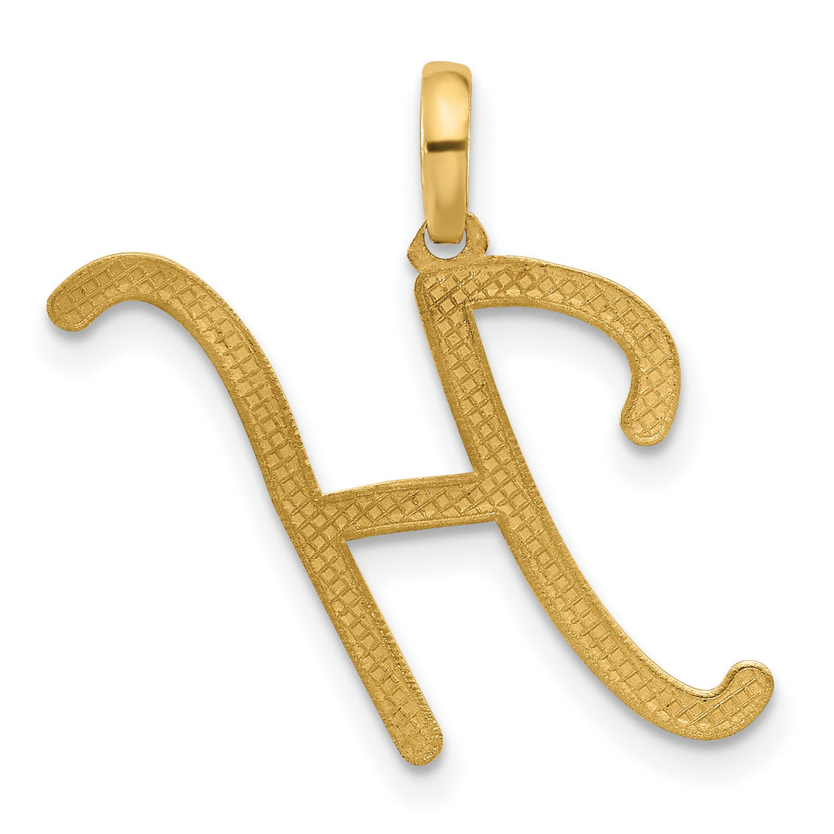 14k Yellow Gold Initial H Pendant, Polished Script Letter Charm for Women
