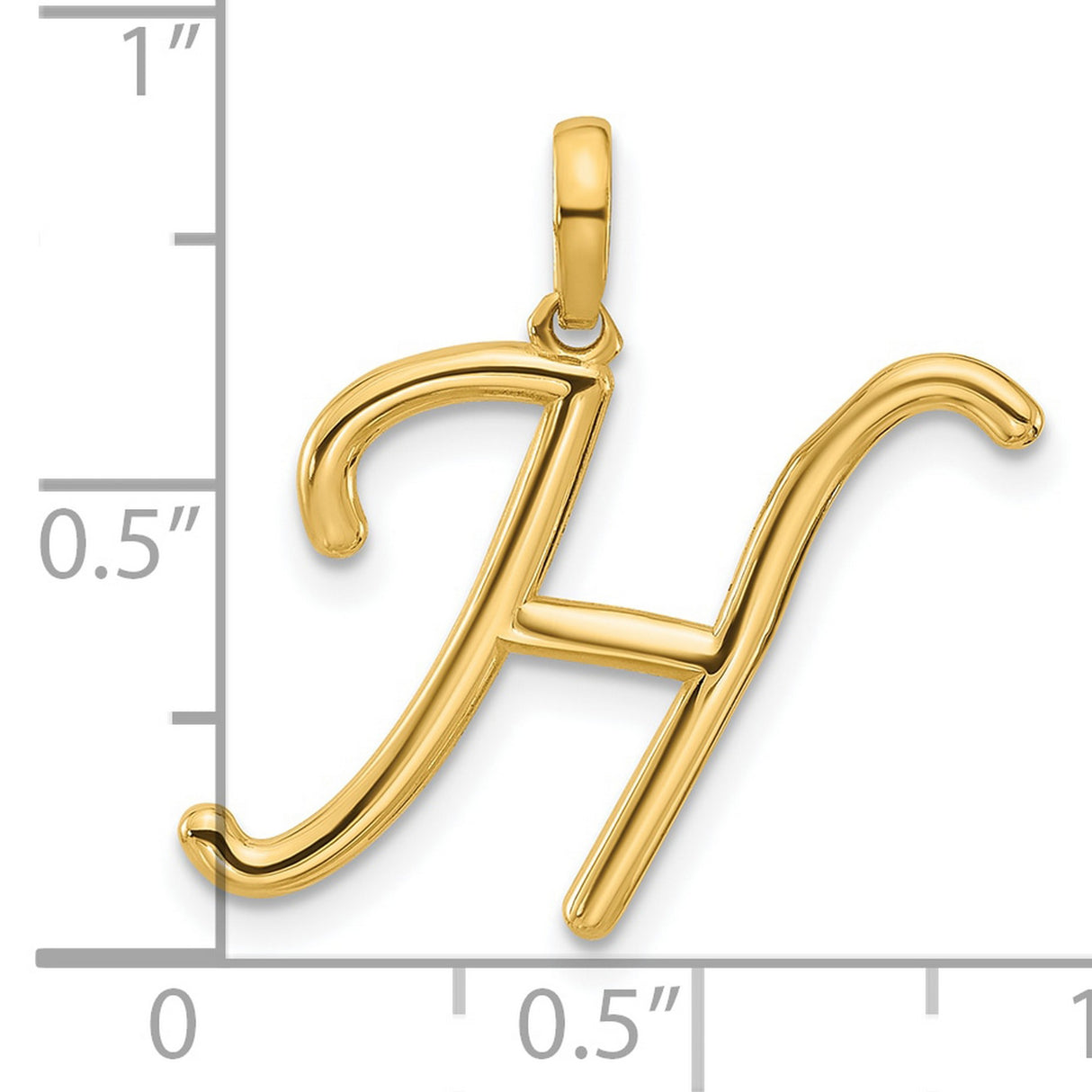 14k Yellow Gold Initial H Pendant, Polished Script Letter Charm for Women