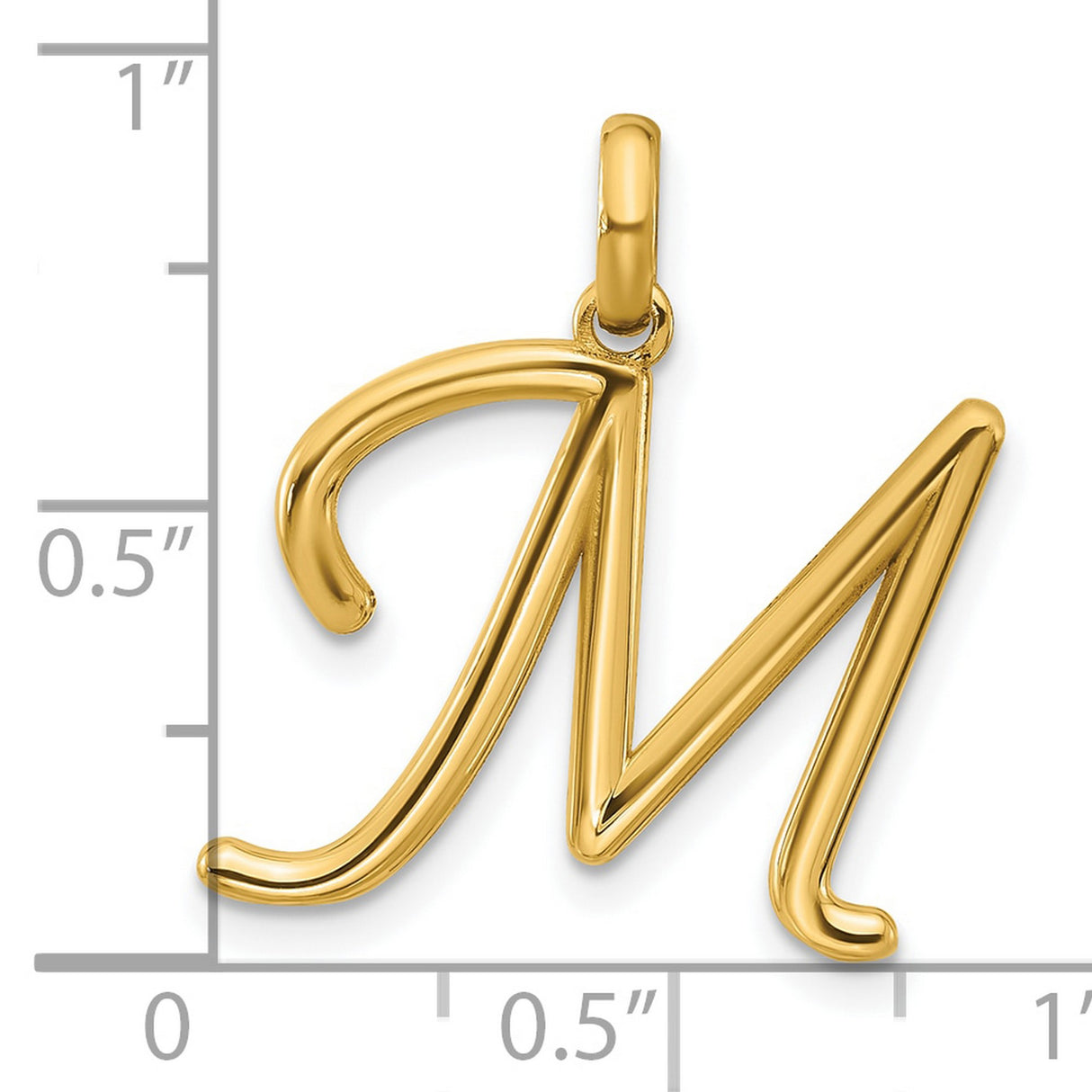 14k Yellow Gold Script Letter M Pendant, Polished Cursive Initial Charm for Women