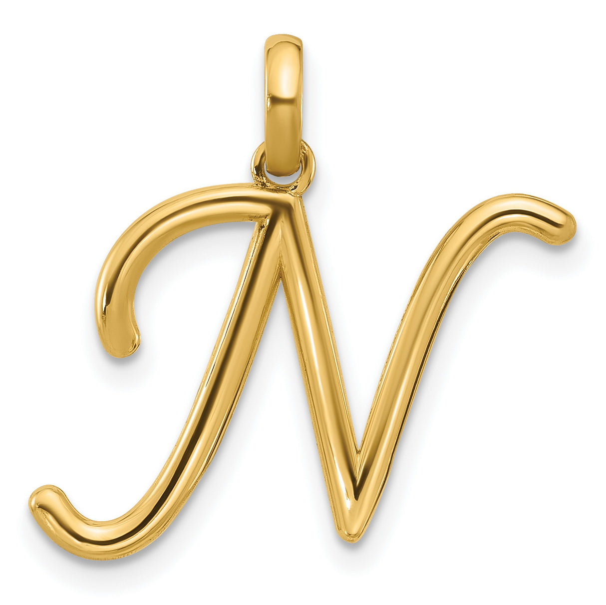 14k Yellow Gold Initial N Pendant, Script Letter Charm, Dainty Monogram Jewelry for Women