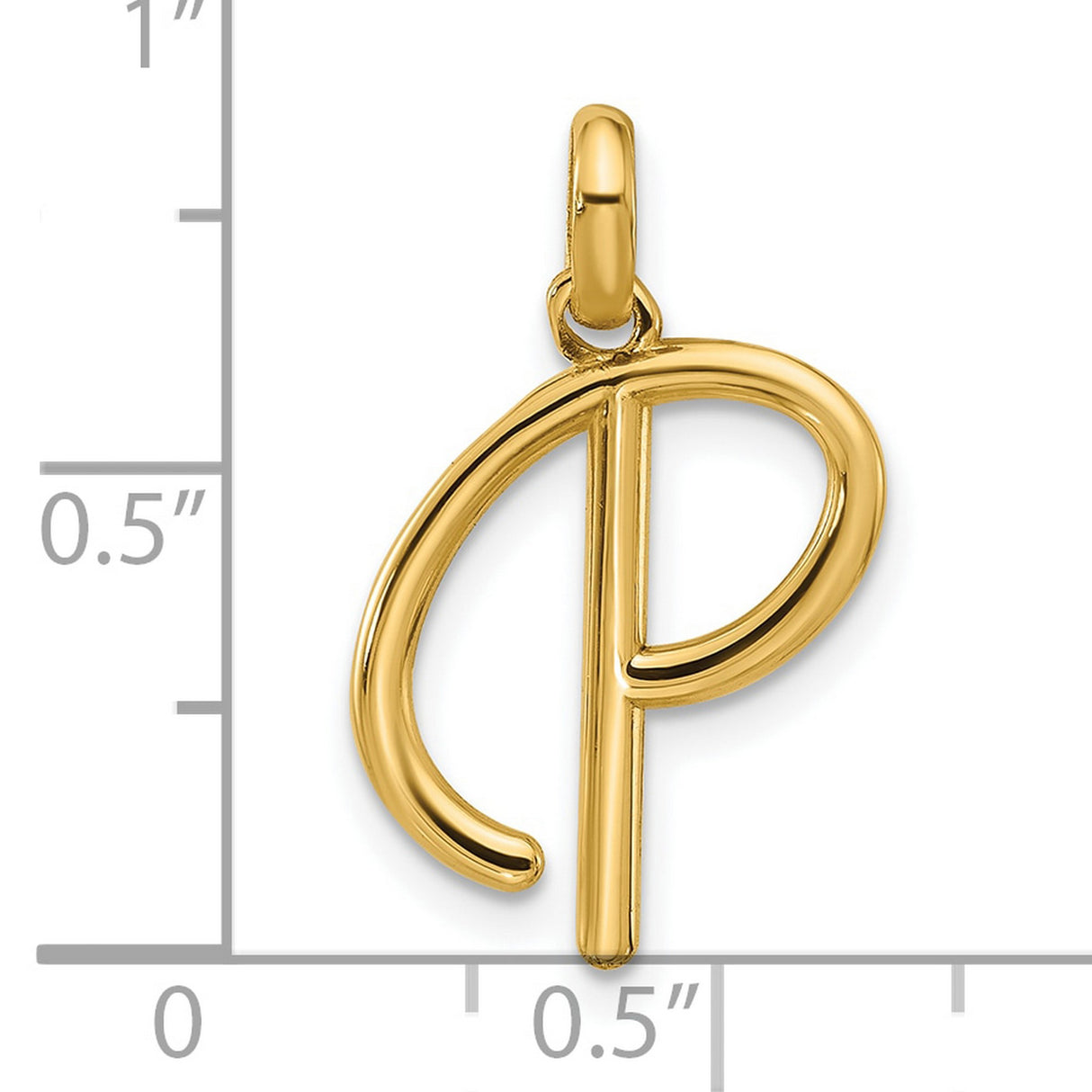 14k Yellow Gold Script Initial Pendant, Polished Letter P Charm, Dainty Monogram Jewelry for Women