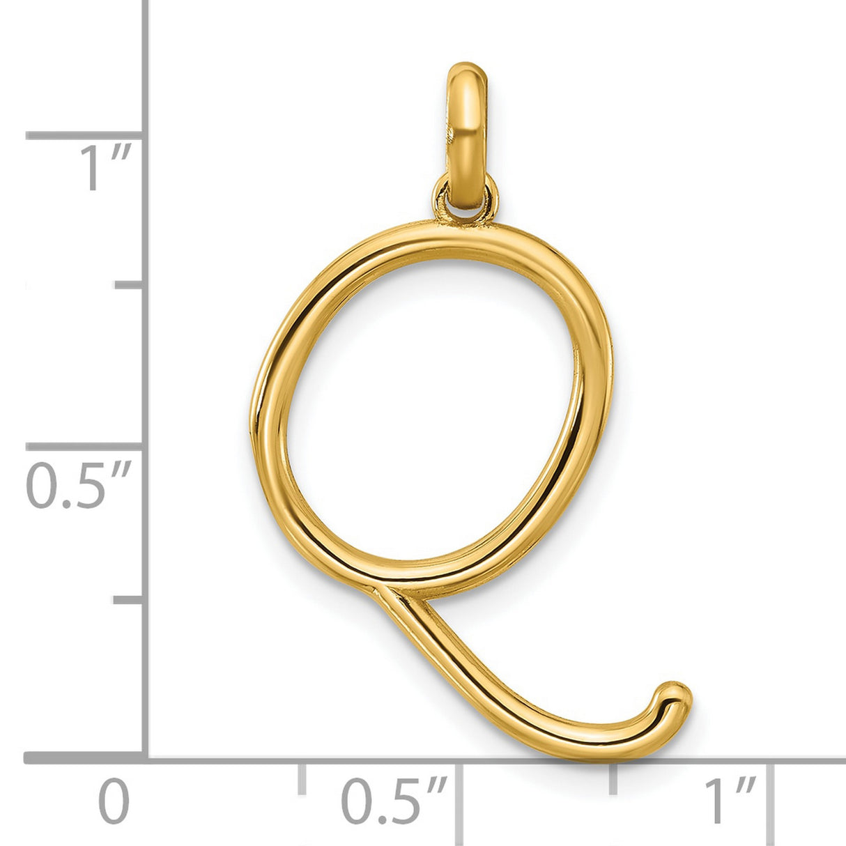 14k Yellow Gold Script Letter Q Pendant, Polished Initial Charm, Minimalist Monogram Jewelry