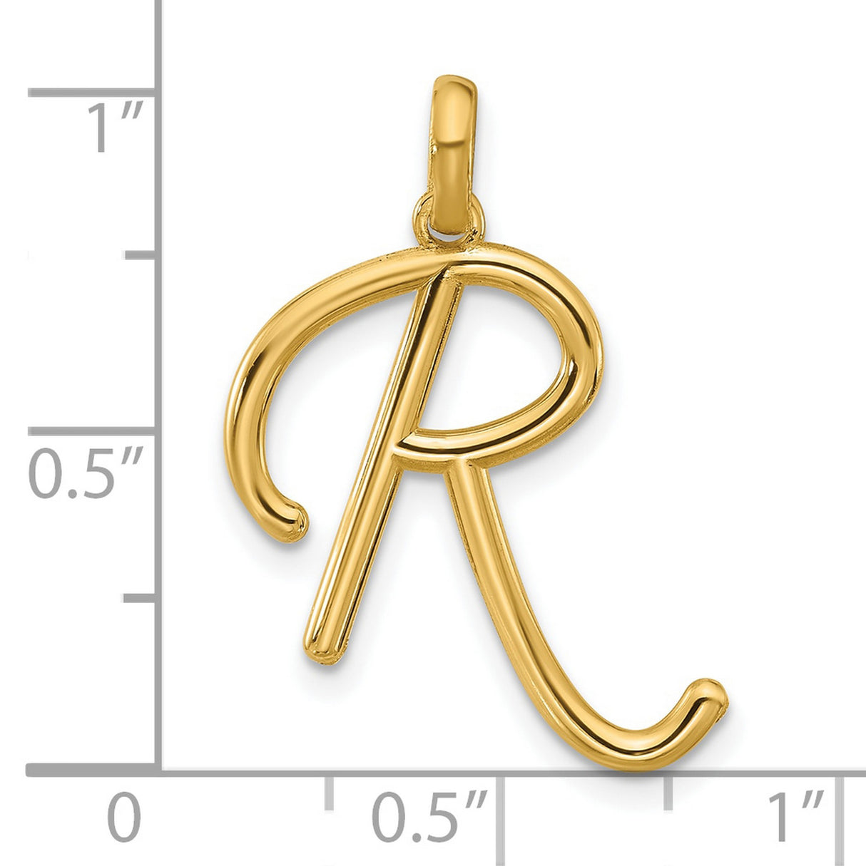 14k Yellow Gold Script Letter R Pendant, Cursive Initial Charm for Women