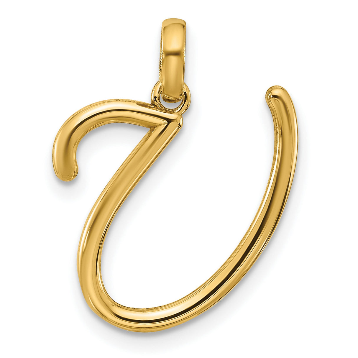 14k Yellow Gold Script Letter J Pendant, Polished Initial Charm for Women