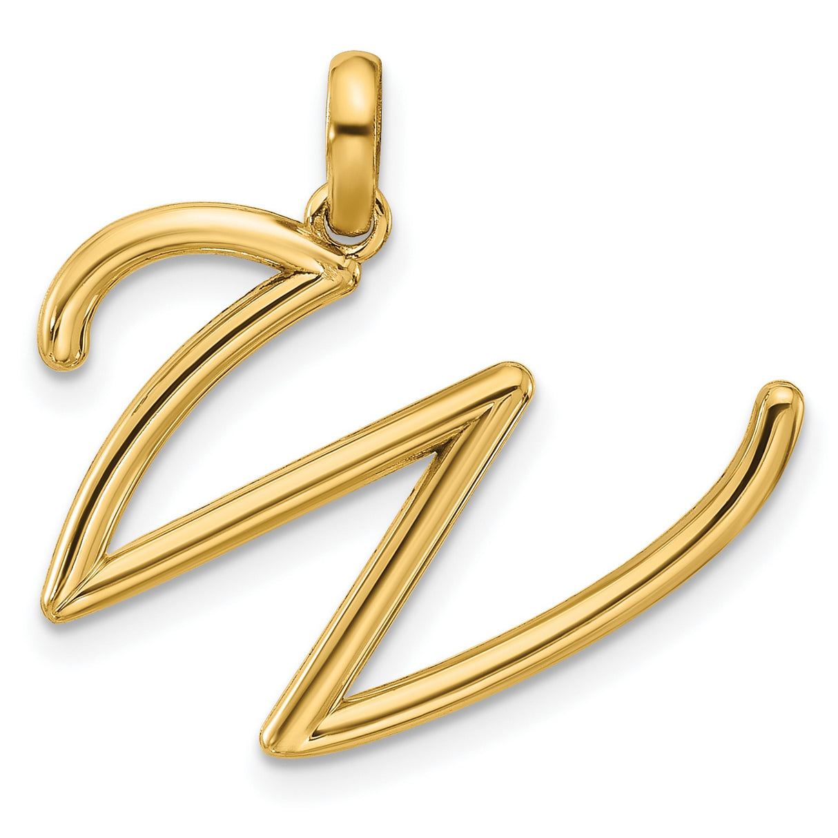 14k Yellow Gold Script Z Pendant, Polished Cursive Initial Charm for Women