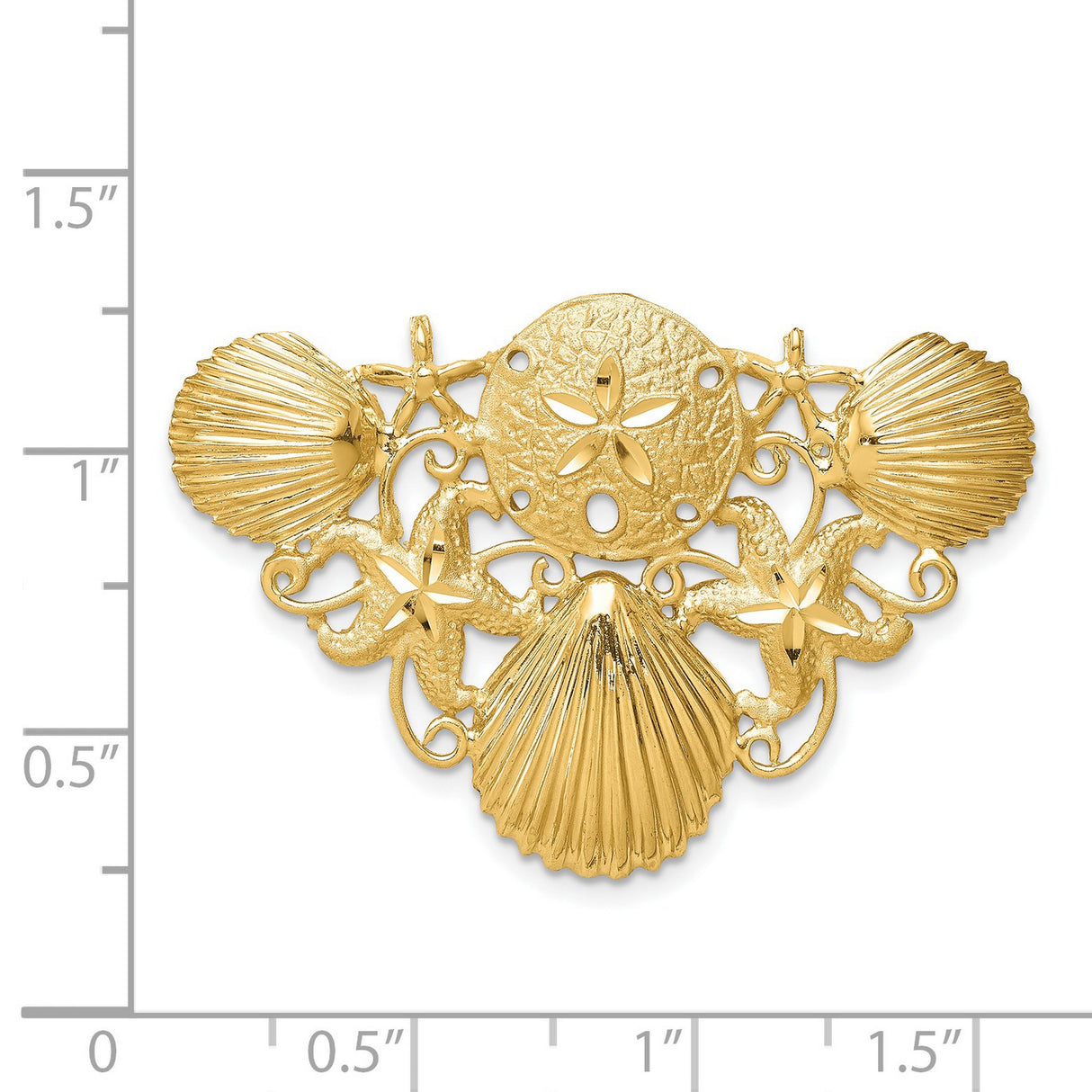 14k Yellow Gold Pendant with Sand Dollar, Starfish, and Scallop Shell Motifs, Nautical Theme