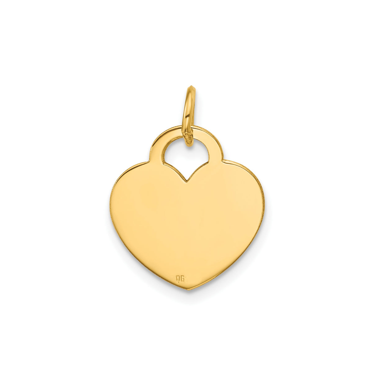 14k Yellow Gold Heart Pendant, Polished Engravable Disc Charm, Minimalist Love Symbol for Women