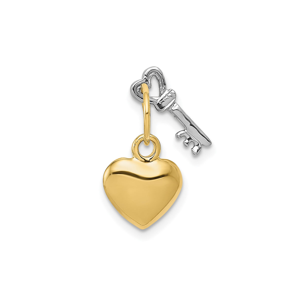 14k Two-Tone Gold Heart and Key Pendant, Romantic Love and Trust Symbol for Women