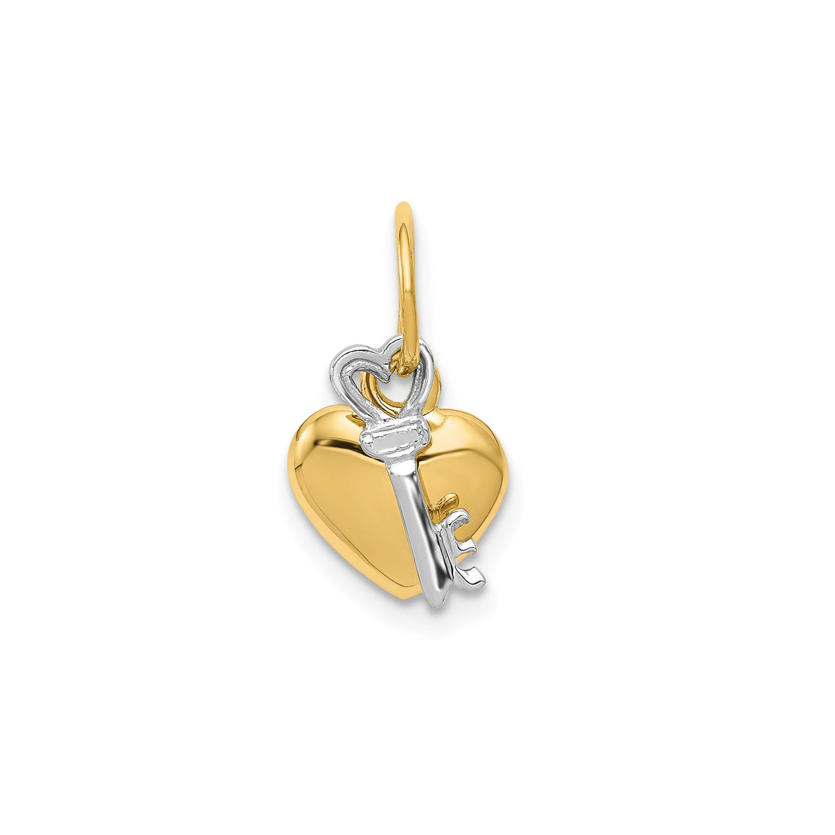 14k Two-Tone Gold Heart and Key Pendant, Romantic Love and Trust Symbol for Women