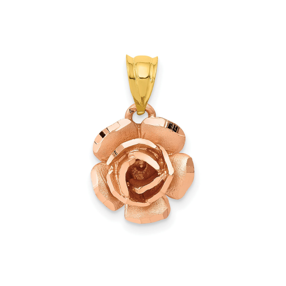 14k Two-Tone Gold Rose Flower Pendant with Yellow Gold Bail, Romantic Floral Design for Women