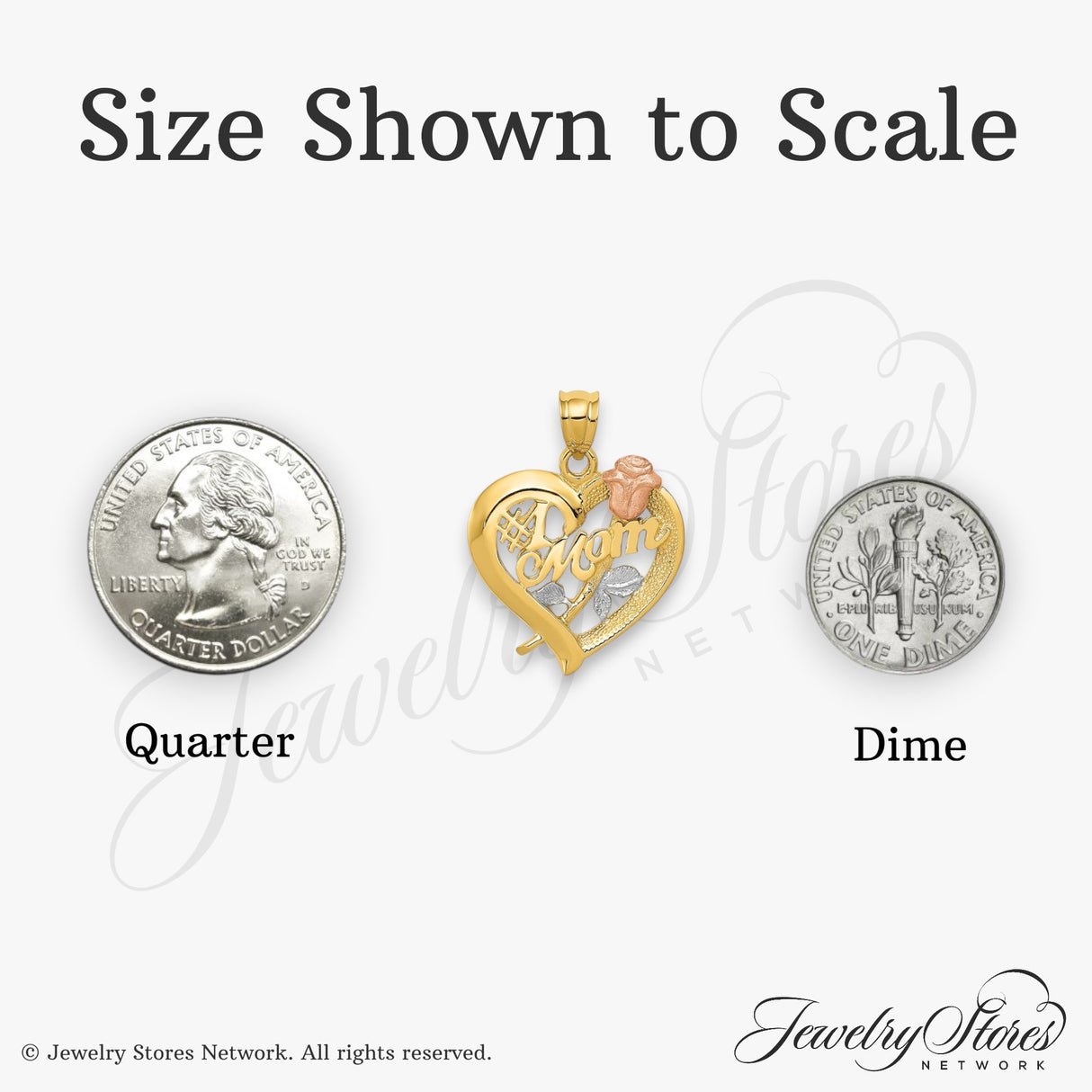 14k Two-Tone Gold Heart Pendant with #1 Mom Message, Rose and Leaf Design for Women