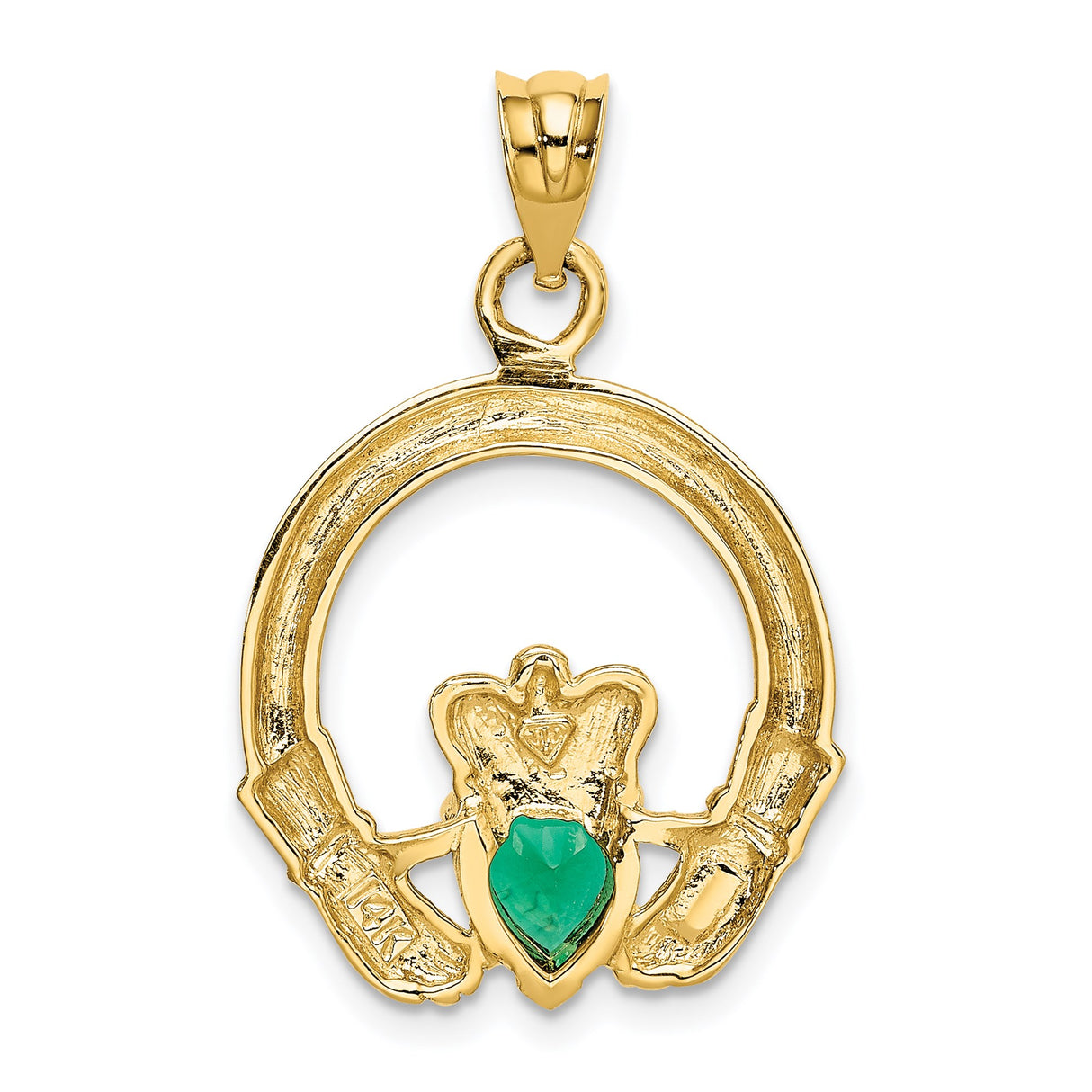 14k Yellow Gold Claddagh Pendant with Cubic Zirconia, Irish Love Loyalty Friendship Symbol