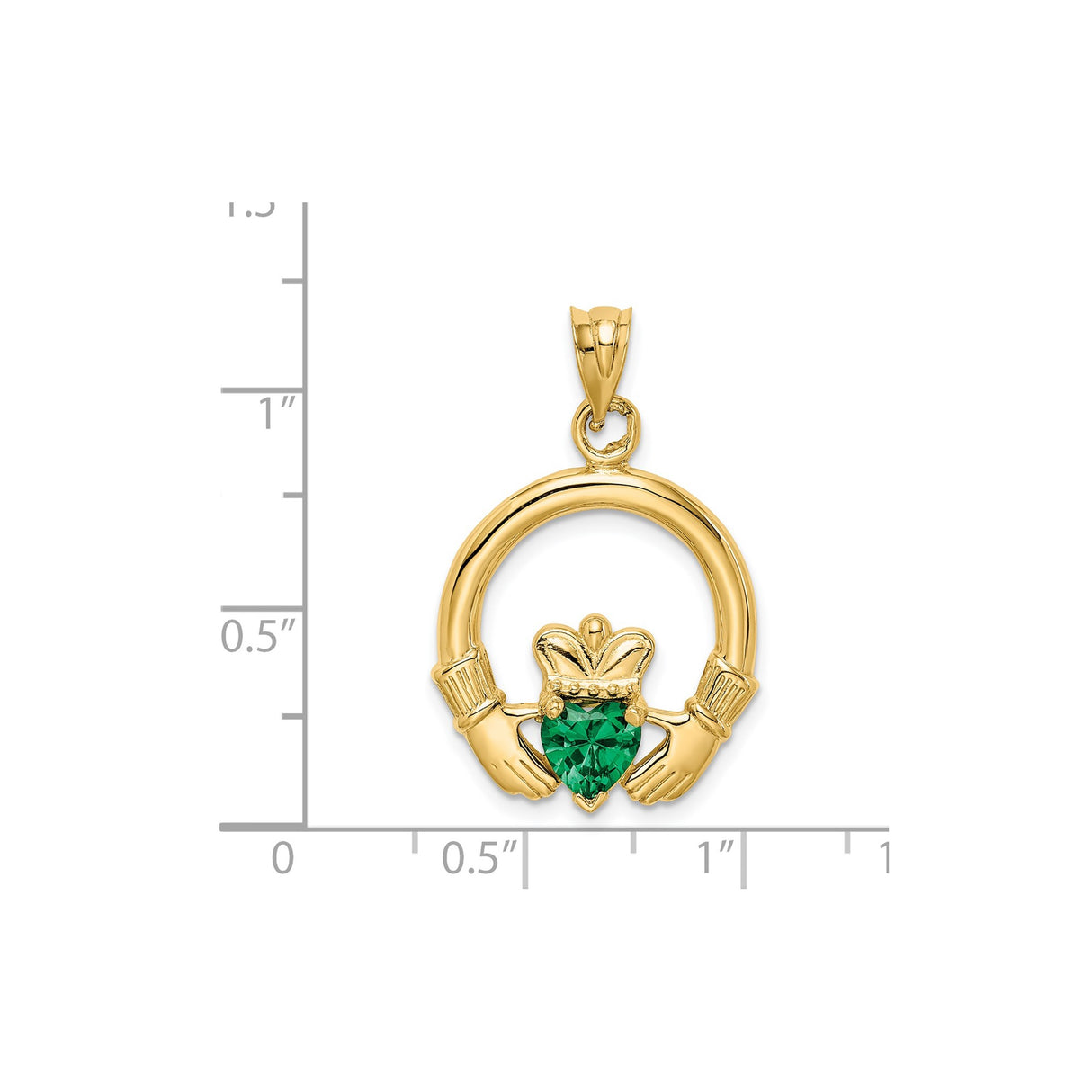 14k Yellow Gold Claddagh Pendant with Cubic Zirconia, Irish Love Loyalty Friendship Symbol