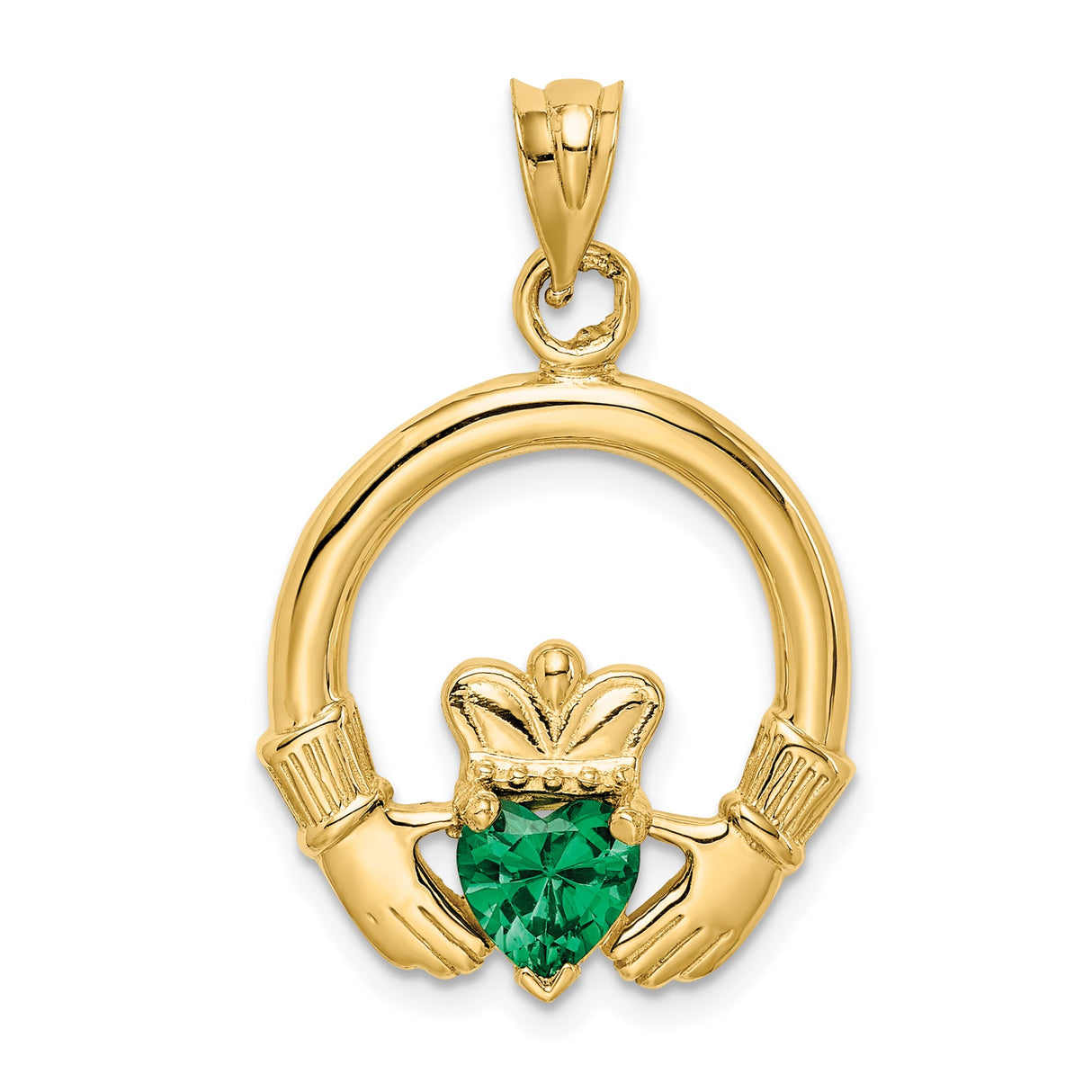14k Yellow Gold Claddagh Pendant with Cubic Zirconia, Irish Love Loyalty Friendship Symbol