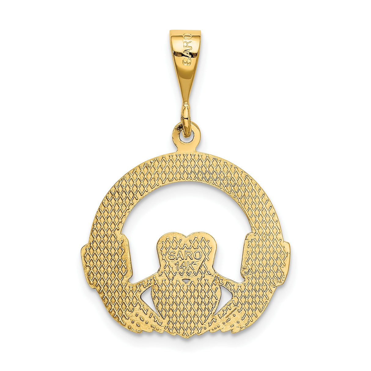 14k Yellow Gold Claddagh Pendant with Crowned Heart and Hands, Celtic Irish Symbol of Love and Loyalty