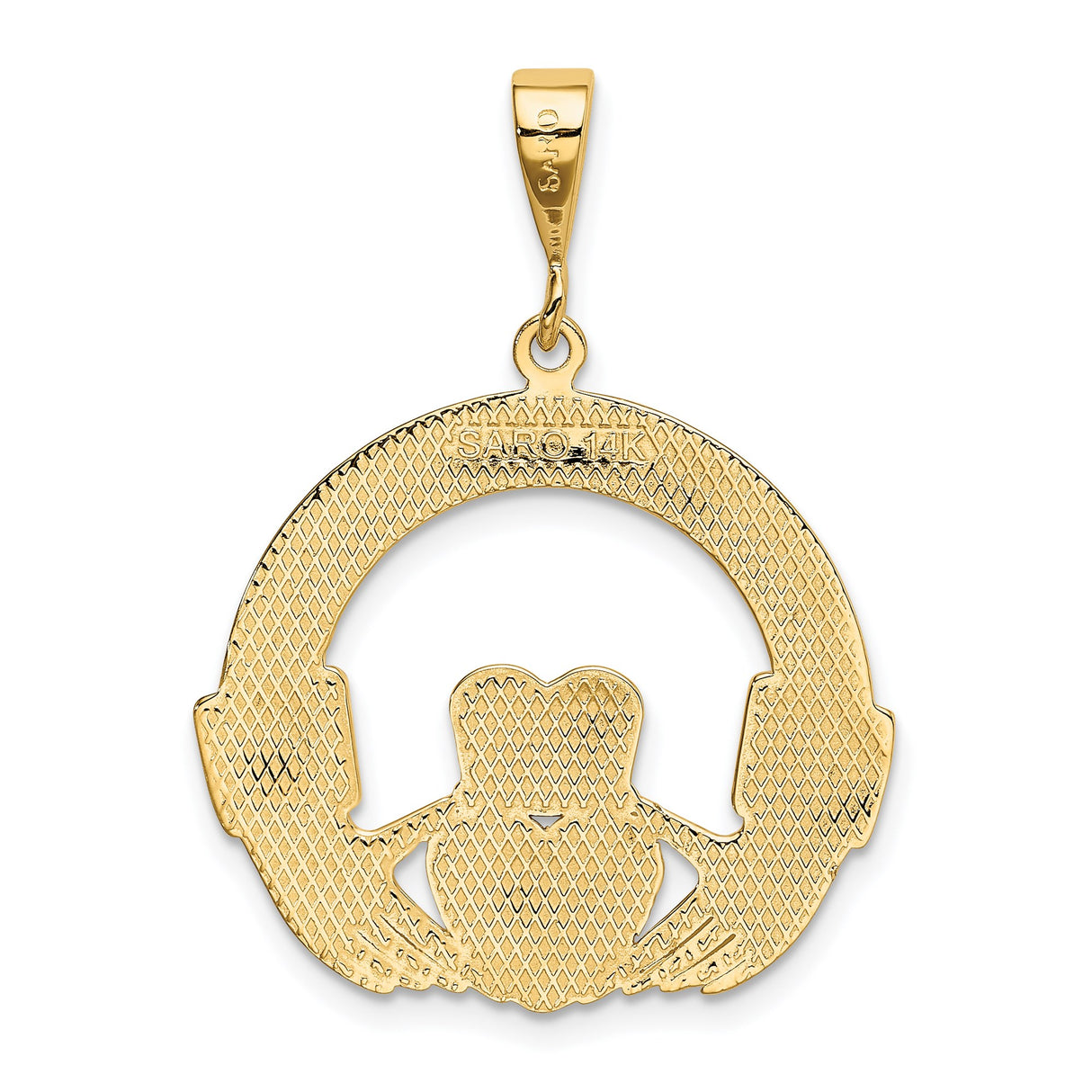 14k Yellow Gold Claddagh Pendant with Heart, Hands, Crown Symbol, Irish Celtic Heritage Jewelry