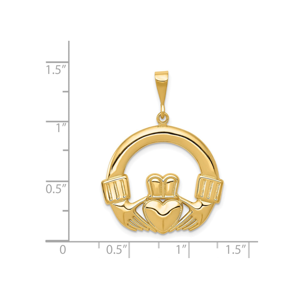 14k Yellow Gold Claddagh Pendant with Heart, Hands, Crown Symbol, Irish Celtic Heritage Jewelry