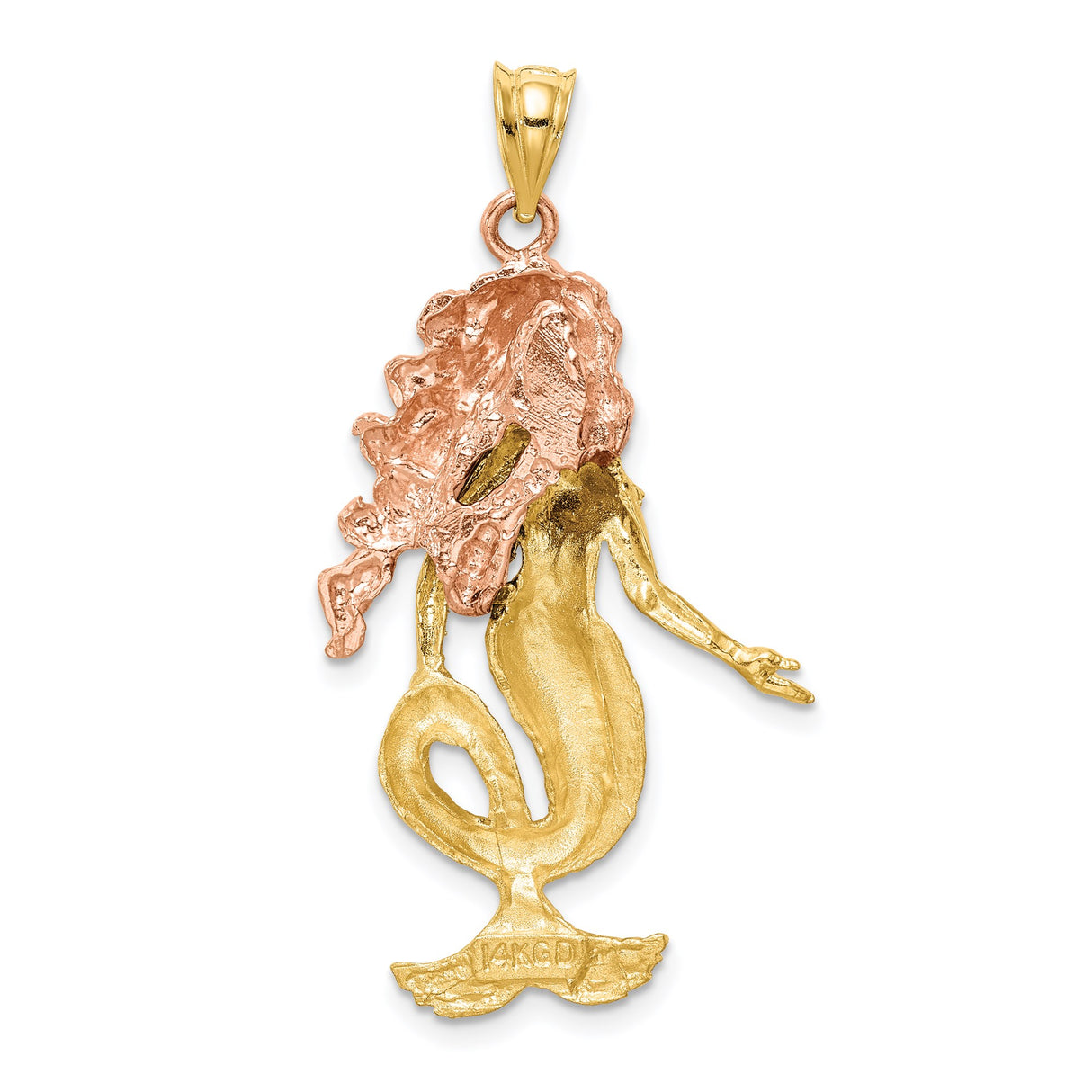 14k Two-Tone Gold Mermaid Pendant with Yellow Gold Body and Rose Gold Hair, Ocean Fantasy Design