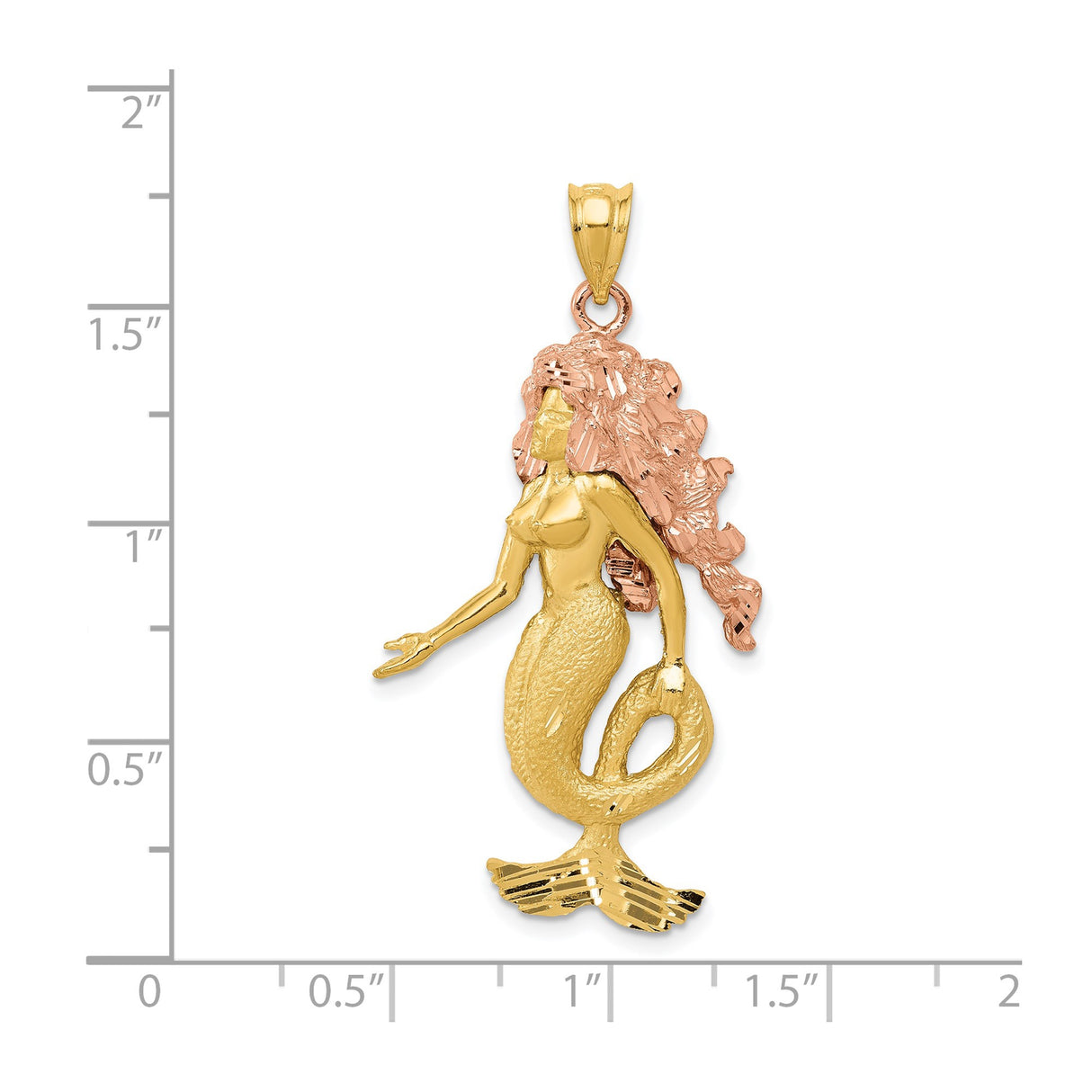 14k Two-Tone Gold Mermaid Pendant with Yellow Gold Body and Rose Gold Hair, Ocean Fantasy Design