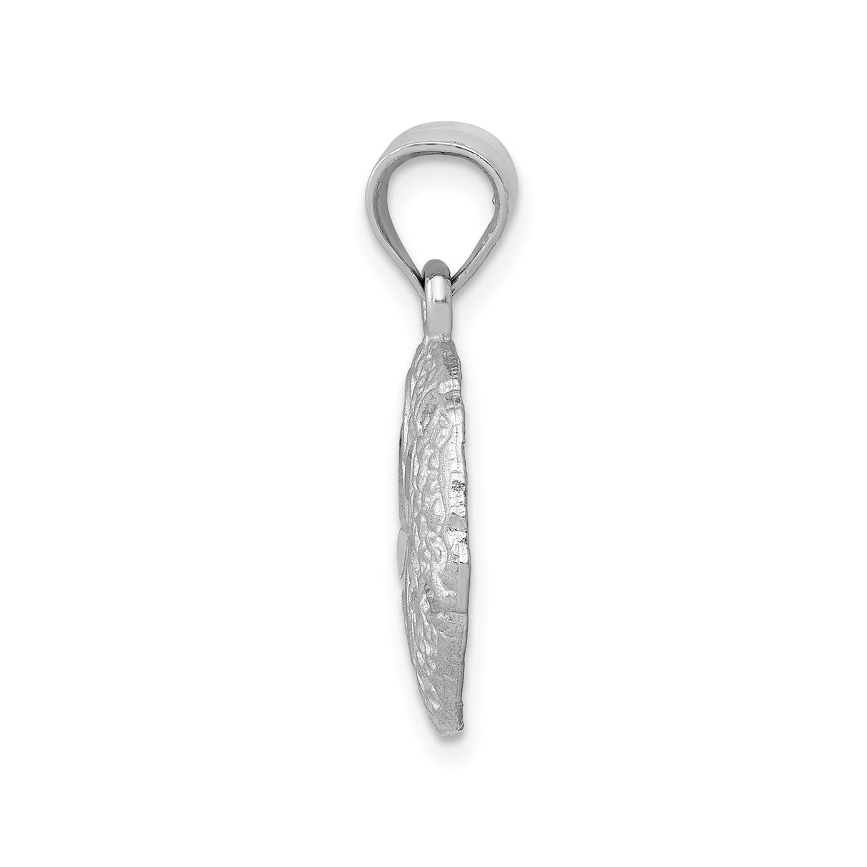 14k White Gold Sand Dollar Pendant with Textured Cutout Design, Ocean-Inspired Jewelry