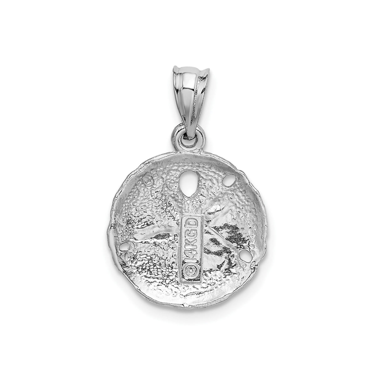 14k White Gold Sand Dollar Pendant with Textured Cutout Design, Ocean-Inspired Jewelry
