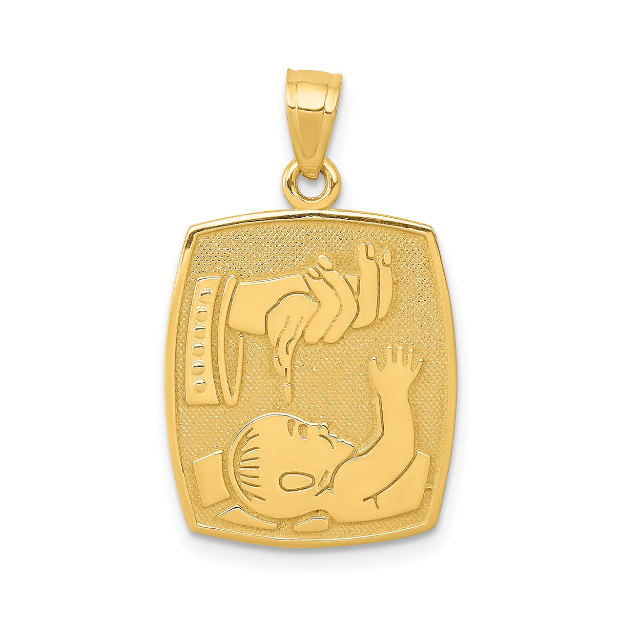 14k Yellow Gold Baptism Pendant with Hand Pouring Water Engraving, Christian Medallion