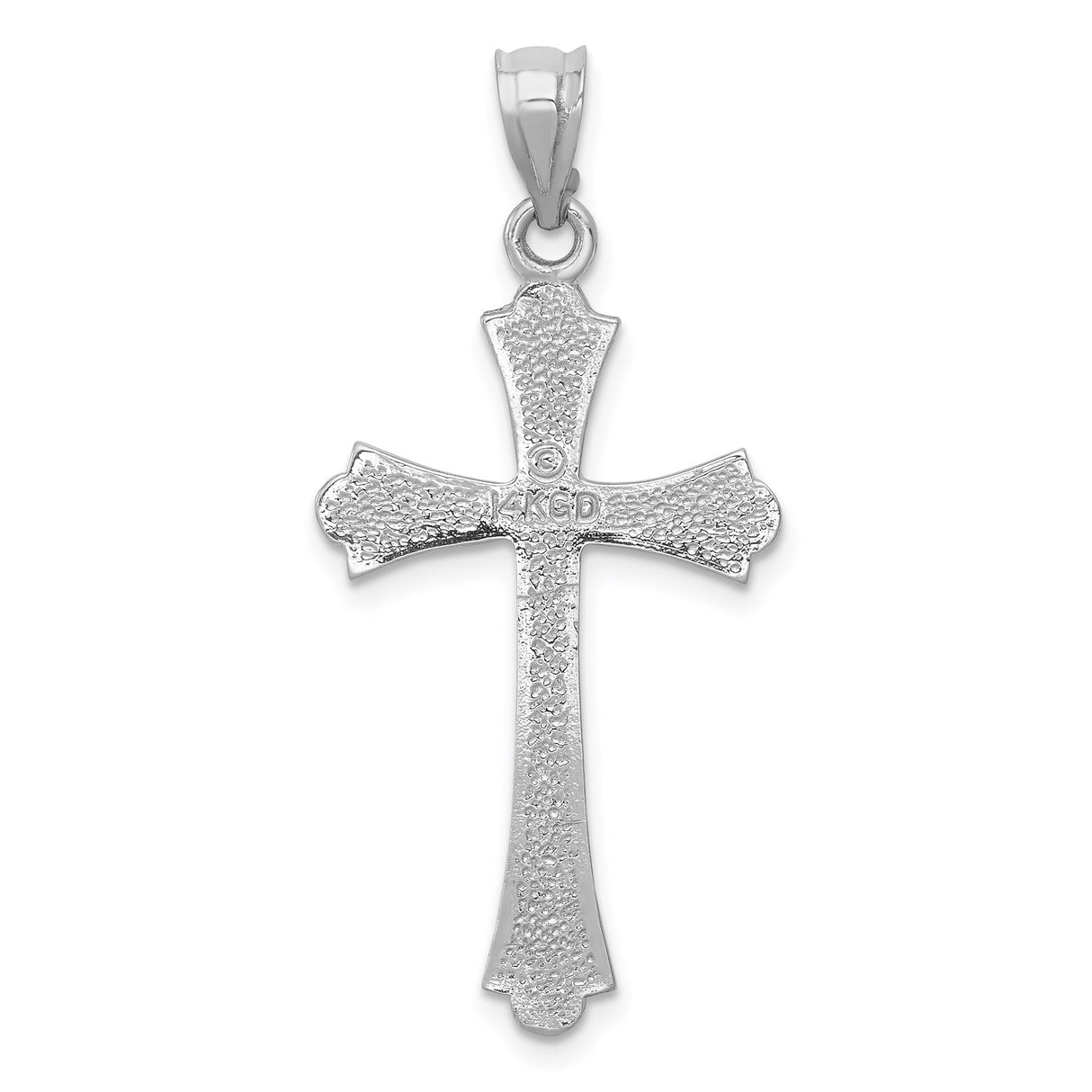 14k White Gold Cross Pendant with Flared Edges, Polished Finish and Satin Accents