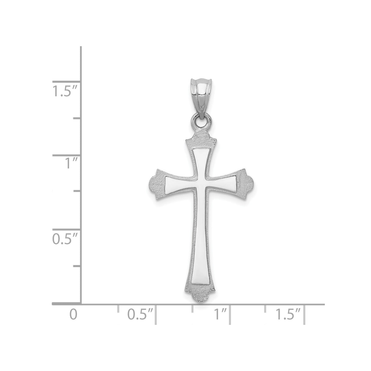 14k White Gold Cross Pendant with Flared Edges, Polished Finish and Satin Accents