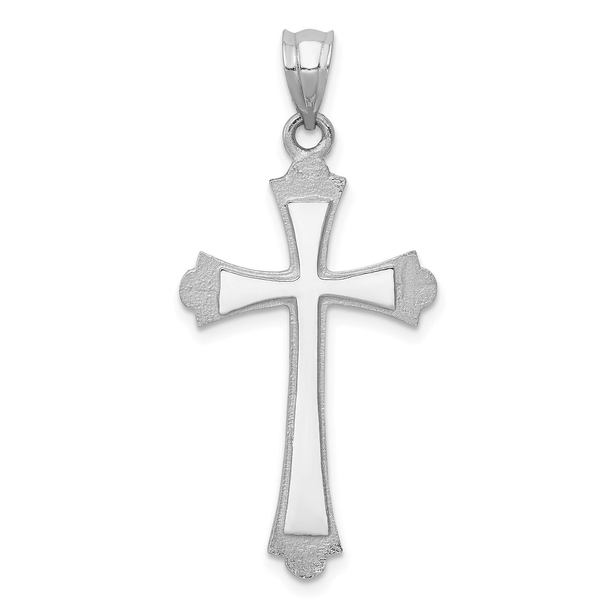 14k White Gold Cross Pendant with Flared Edges, Polished Finish and Satin Accents