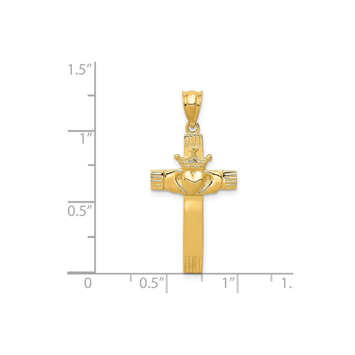 14k Yellow Gold Claddagh Cross Pendant with Latin Cross Design, Religious Symbol for Men and Women