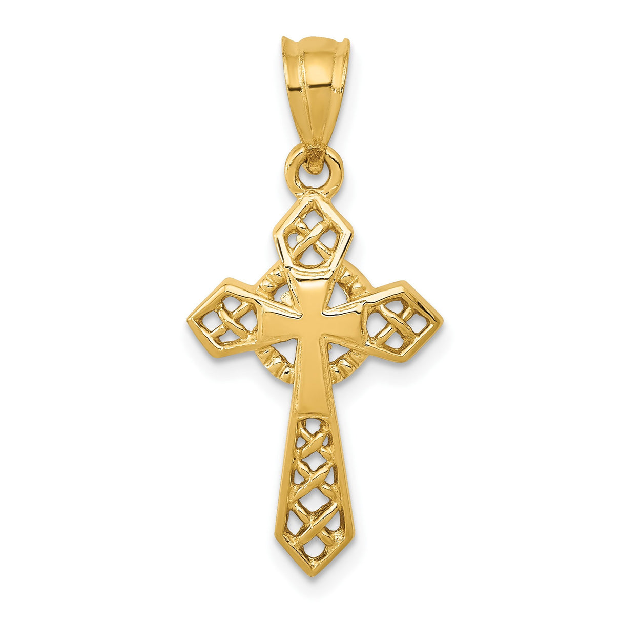 14k Yellow Gold Celtic Cross Pendant, Spiritual Religious Talisman for Men and Women