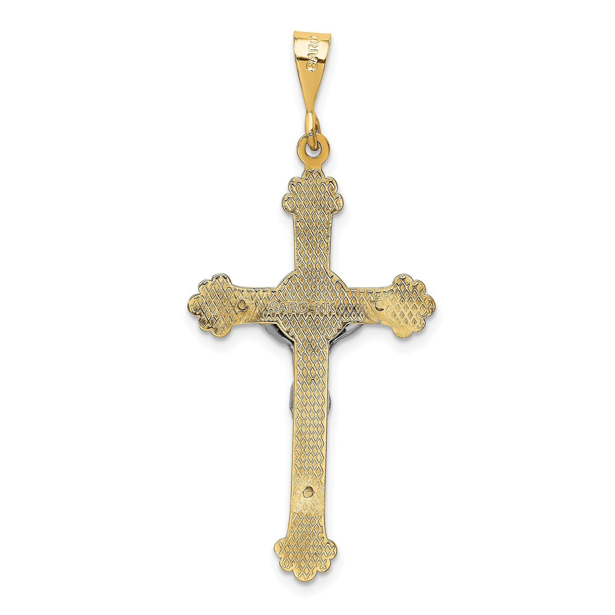 14k Two-Tone Gold Crucifix Cross Pendant with Sculpted Figure of Christ