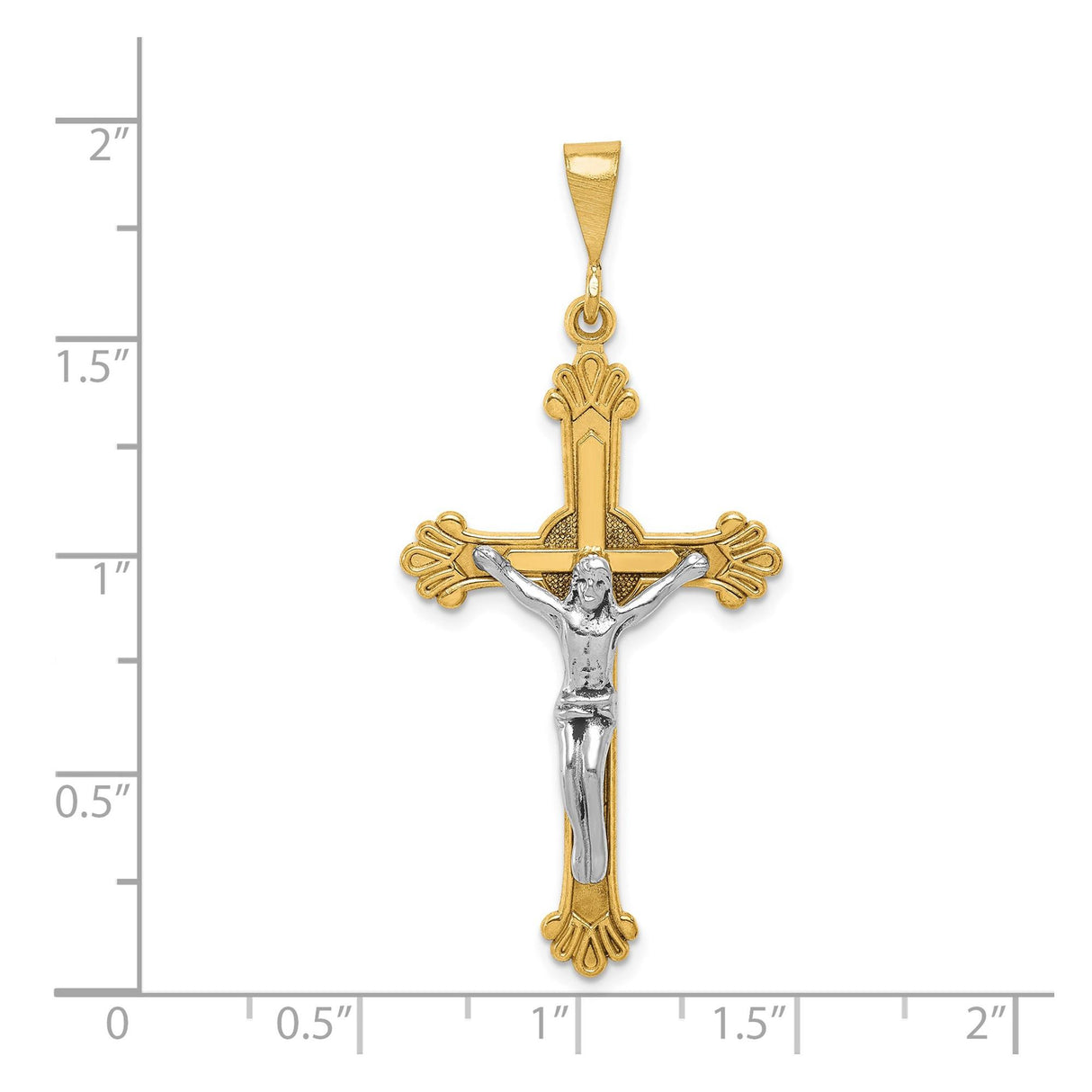 14k Two-Tone Gold Crucifix Cross Pendant with Sculpted Figure of Christ
