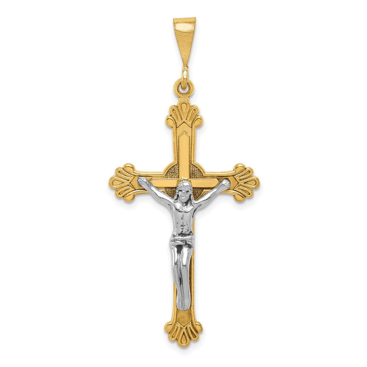14k Two-Tone Gold Crucifix Cross Pendant with Sculpted Figure of Christ