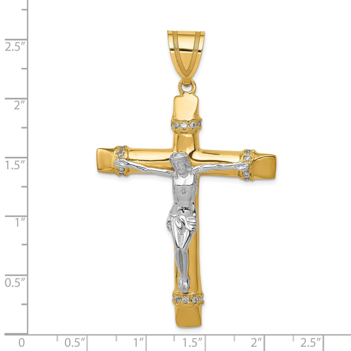 14k Two-Tone Gold Crucifix Pendant with Jesus Figure, Catholic Christian Religious Charm