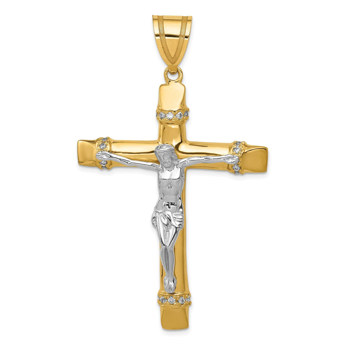 14k Two-Tone Gold Crucifix Pendant with Jesus Figure, Catholic Christian Religious Charm
