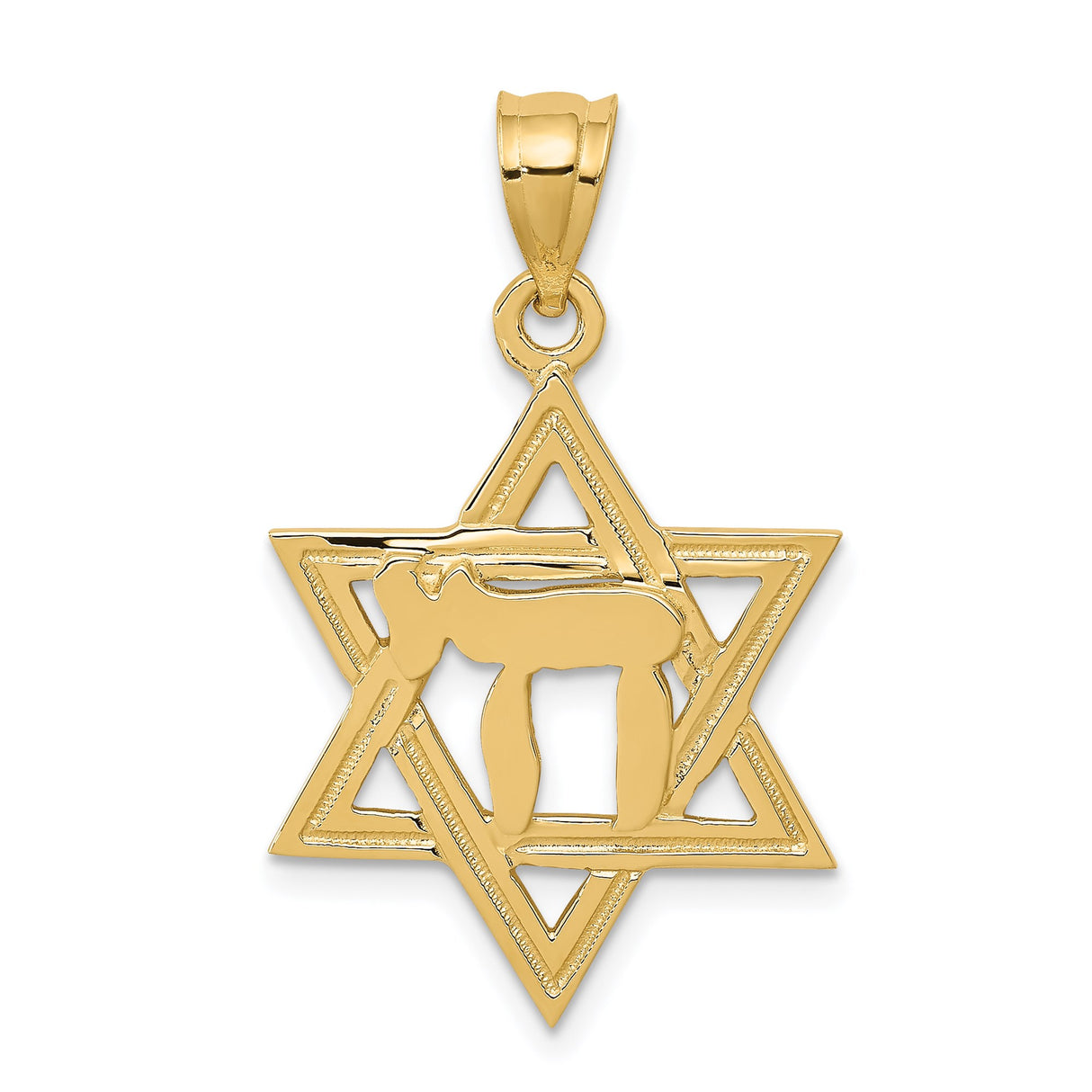 14k Yellow Gold Pendant with Chai Symbol and Star of David, Jewish Heritage Jewelry