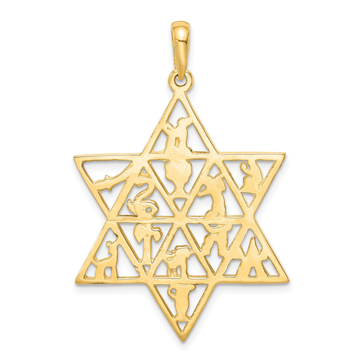 14k Yellow Gold Star of David Pendant with Twelve Tribes Symbols, Jewish Faith Charm