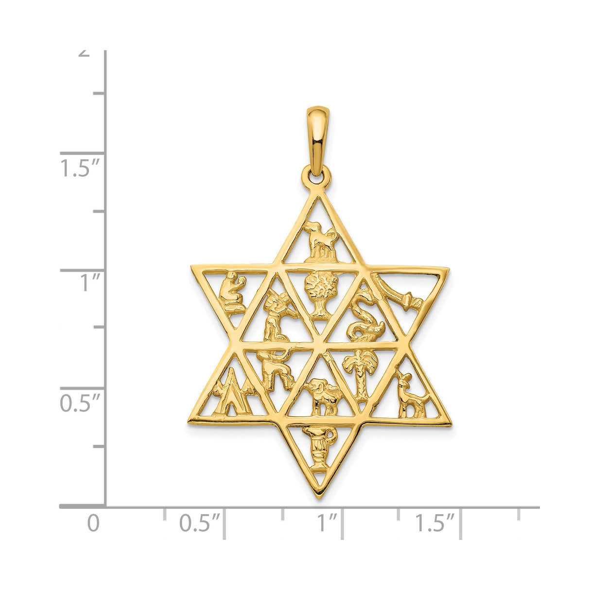 14k Yellow Gold Star of David Pendant with Twelve Tribes Symbols, Jewish Faith Charm