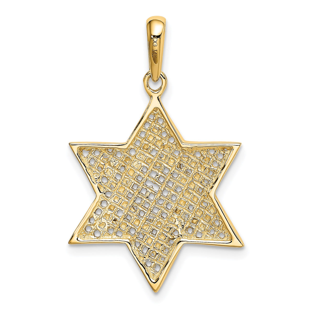 14k Yellow and Rhodium Gold Star of David Pendant with Lattice Design