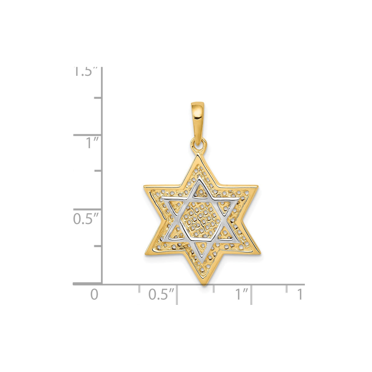 14k Yellow and Rhodium Gold Star of David Pendant with Lattice Design
