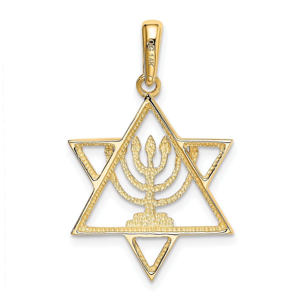 14k Multi-Tone Gold Star of David Pendant with Menorah Design, Unisex Religious Charm