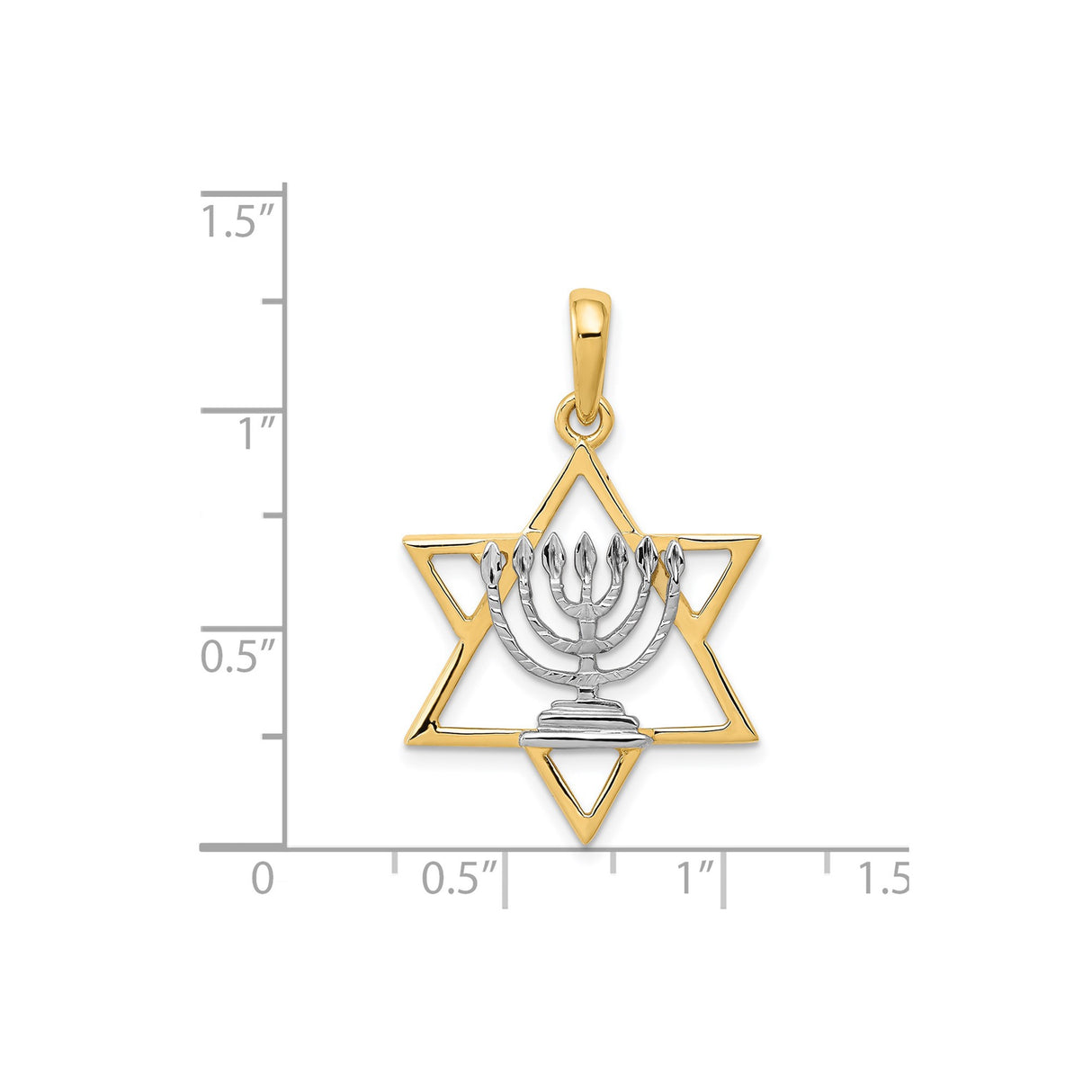 14k Multi-Tone Gold Star of David Pendant with Menorah Design, Unisex Religious Charm
