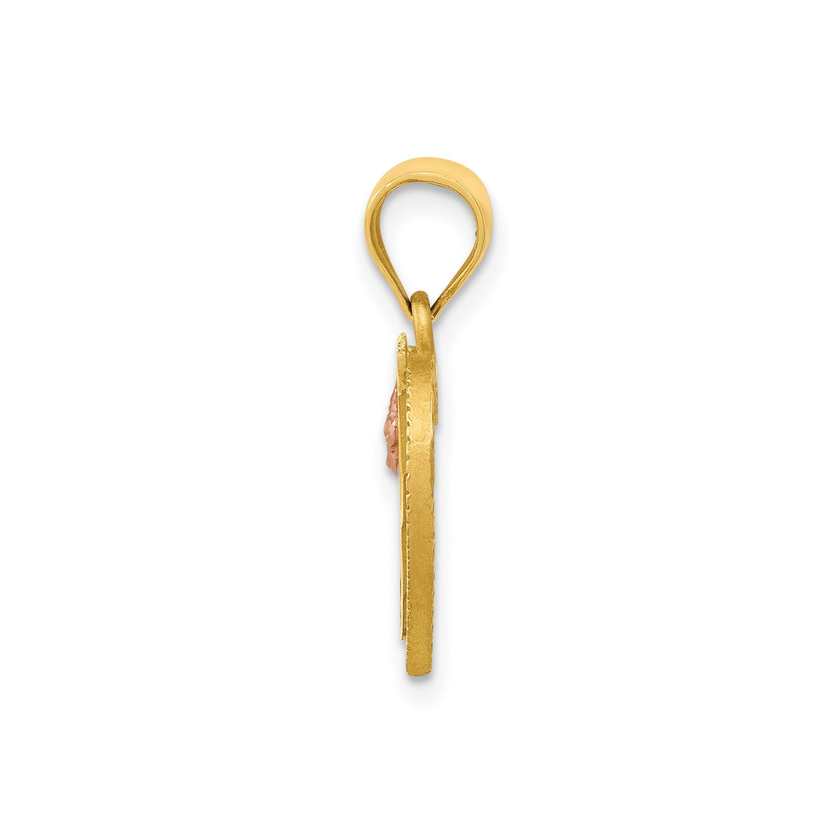 14k Two-Tone Gold Heart Pendant with Script Letter F and Rose Gold Floral Accent