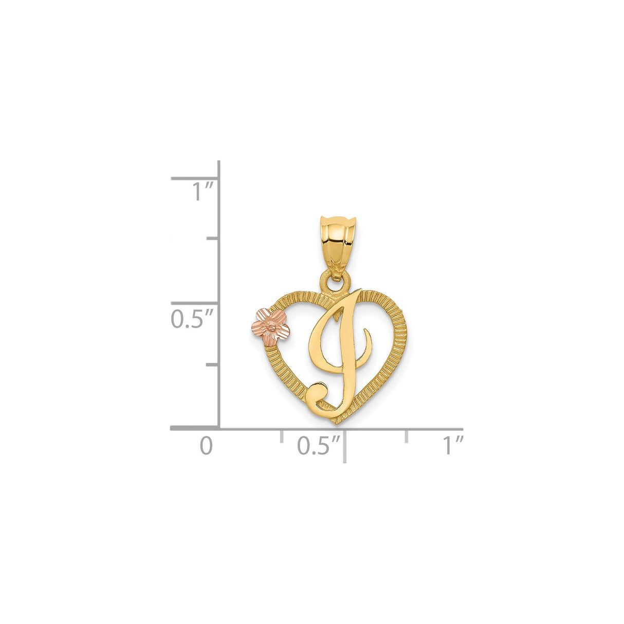 14k Two-Tone Gold Heart Pendant with Scripted Letter J and Rose Accent