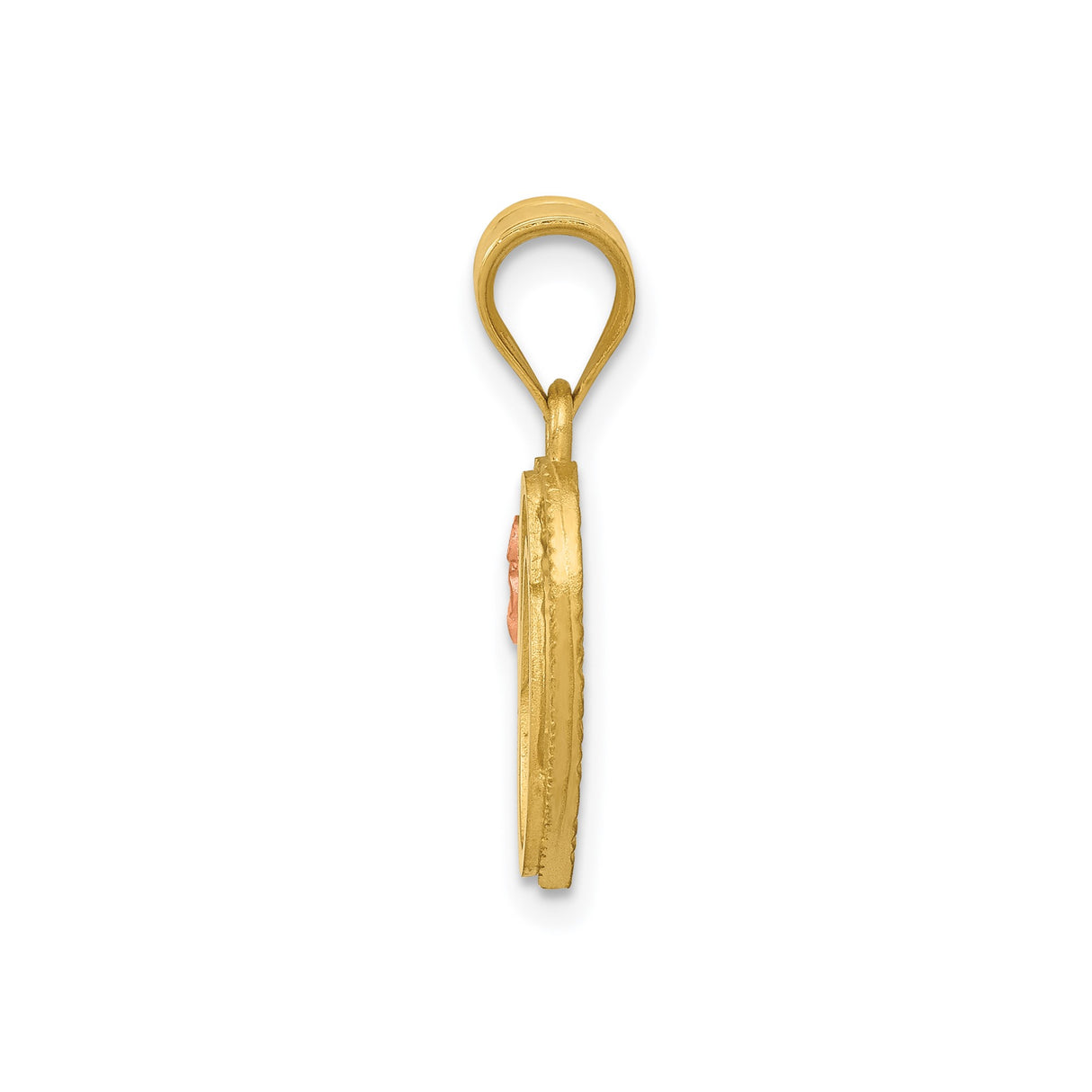 14k Two-Tone Gold Heart Pendant with Letter O and Pink Flower Accent for Women