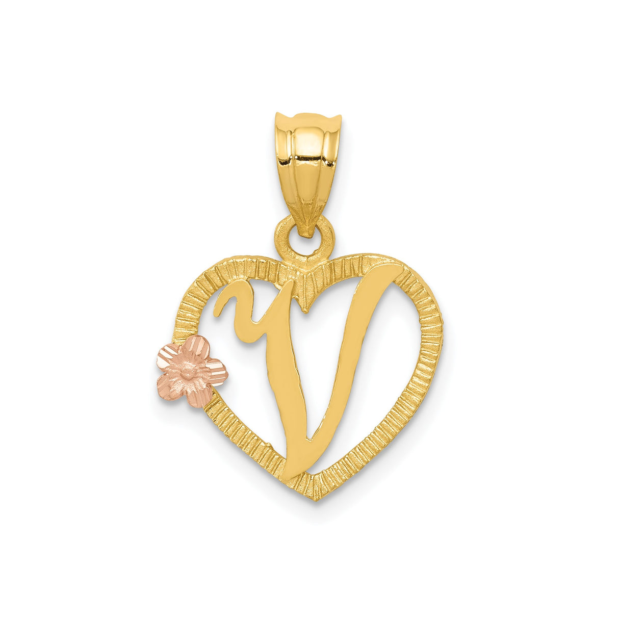 14k Two-Tone Gold Virgo Heart Pendant with Rose Gold Flower Accent