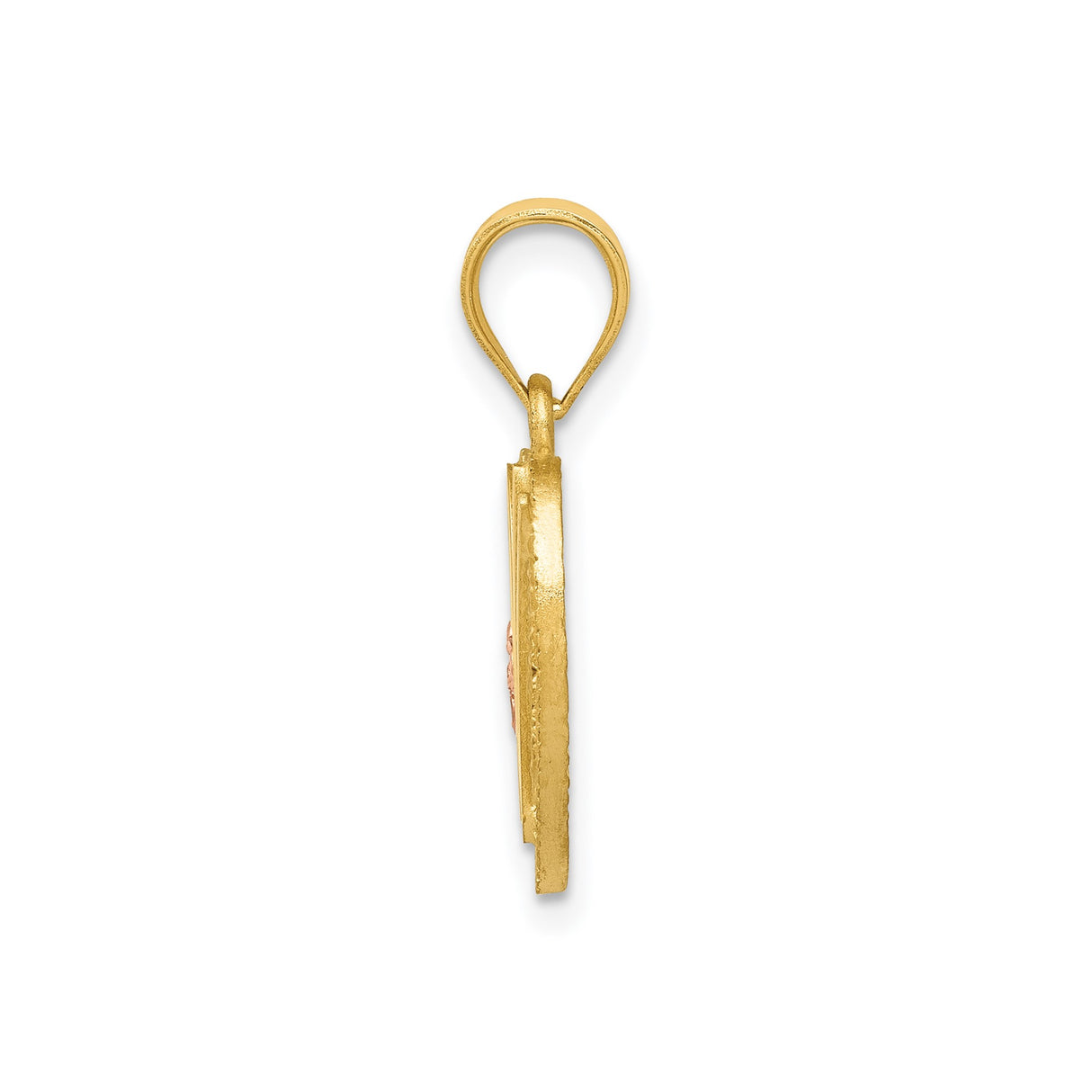 14k Two-Tone Gold Heart Pendant with Script Letter W and Rose Gold Flower Accent